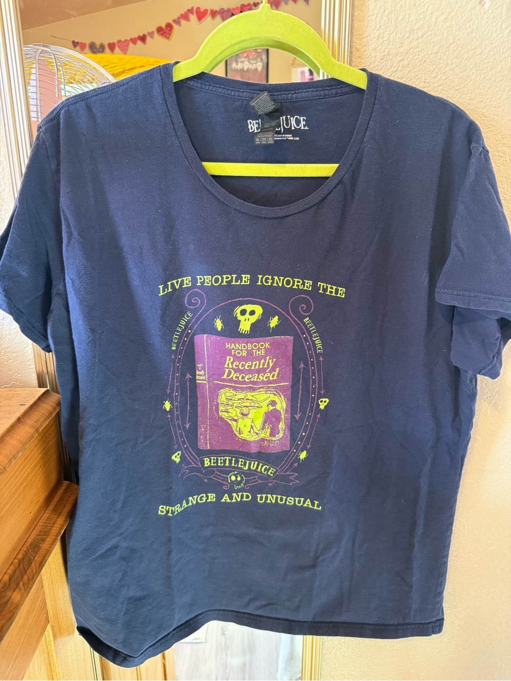 Beetlejuice Graphic Tee - Navy with Neon Green & Purple Print